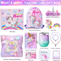Qinline unicorn gift box tumbler keeps drinks cold for hours.