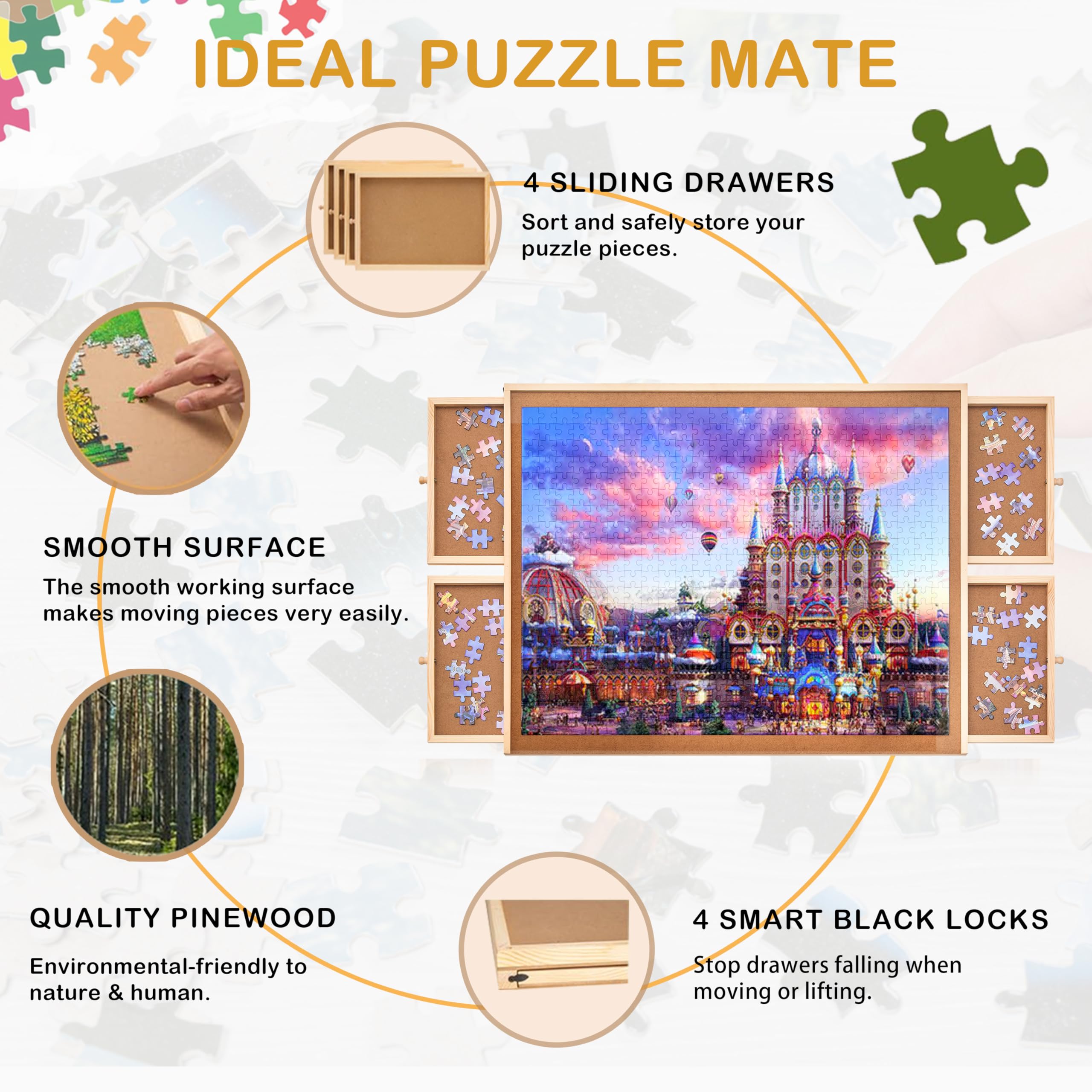 Qiqidog 1000-piece puzzle table surface provides a large, smooth workspace for family projects.