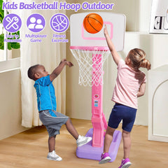 Qirptey adjustable-height hoop from 2.3 to 4.5 feet for growing kids.