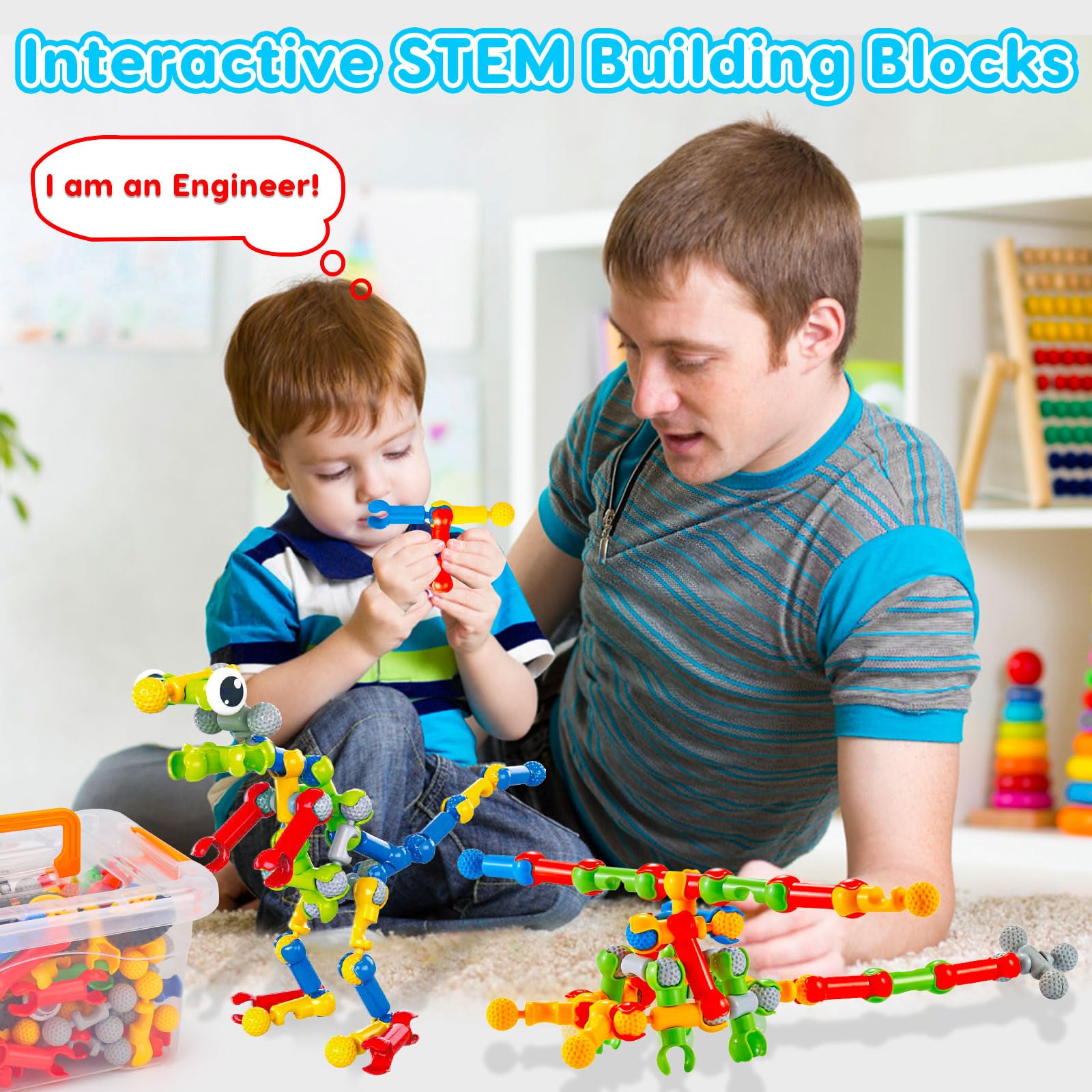 Qirptey colorful blocks encourage collaborative family building sessions.