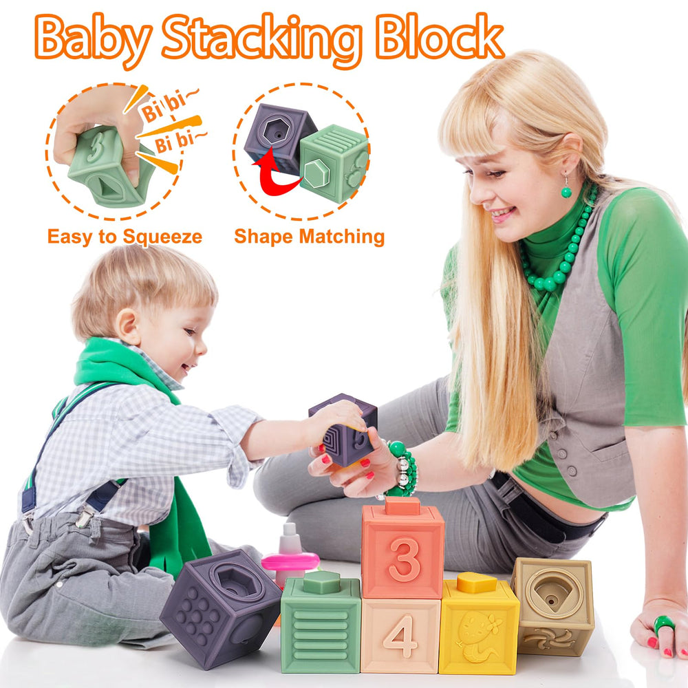Qirptey colorful stacking cups supporting color recognition and counting during bath time