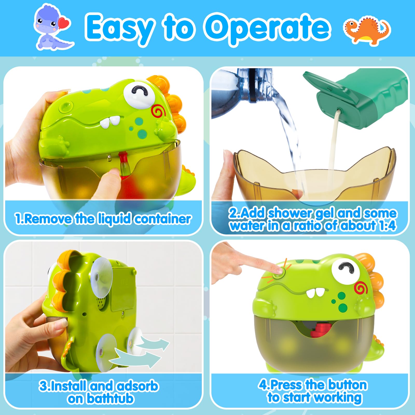 Dinosaur bubble maker assembly playset for bath time