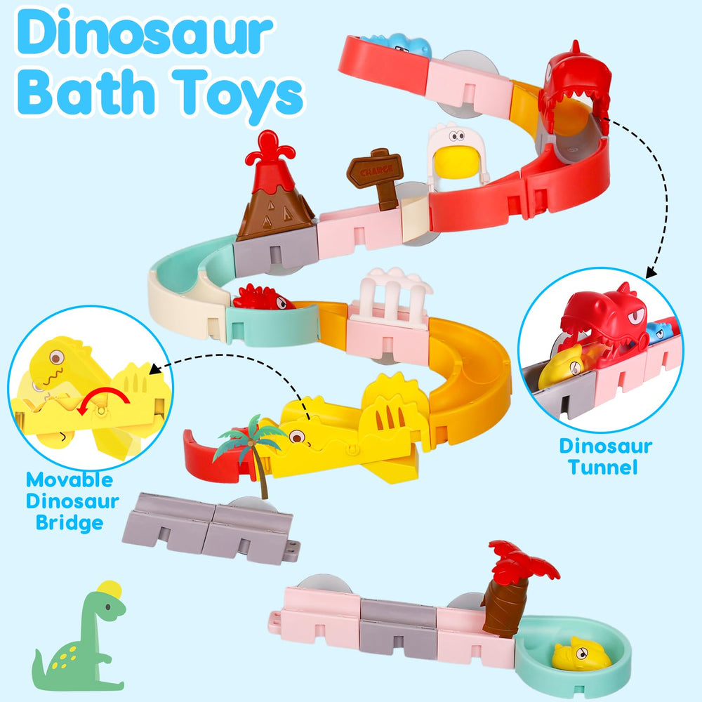 Qirptey dinosaur arch cave inviting exploration during bath time.