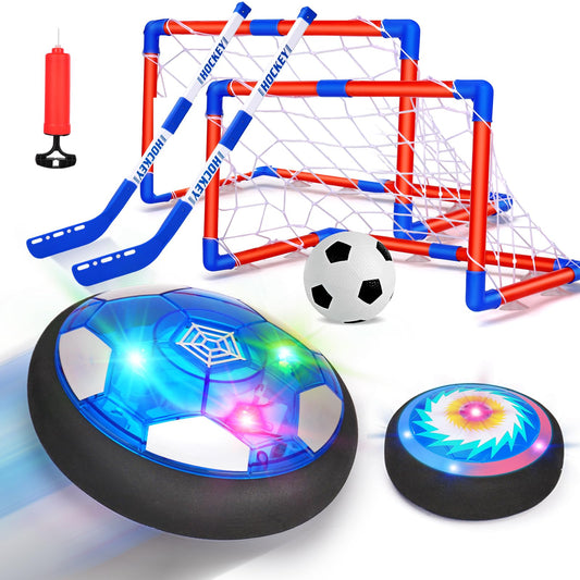 Qirptey hover soccer ball with LED lights for indoor play.