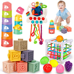 Qirptey Montessori pull-string toy for babies, boosting early hand-eye coordination and sensory exploration