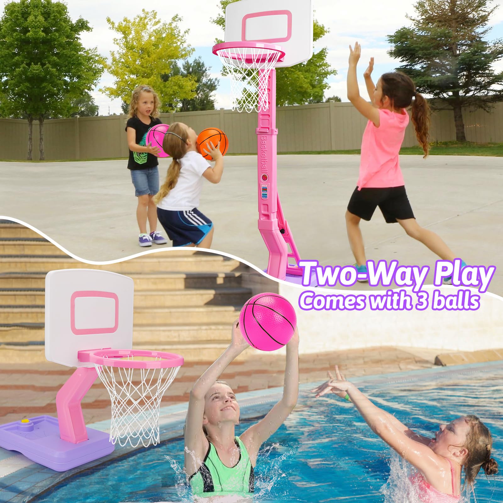 Qirptey poolside setup hoop designed for sunny outdoor backyard moments.