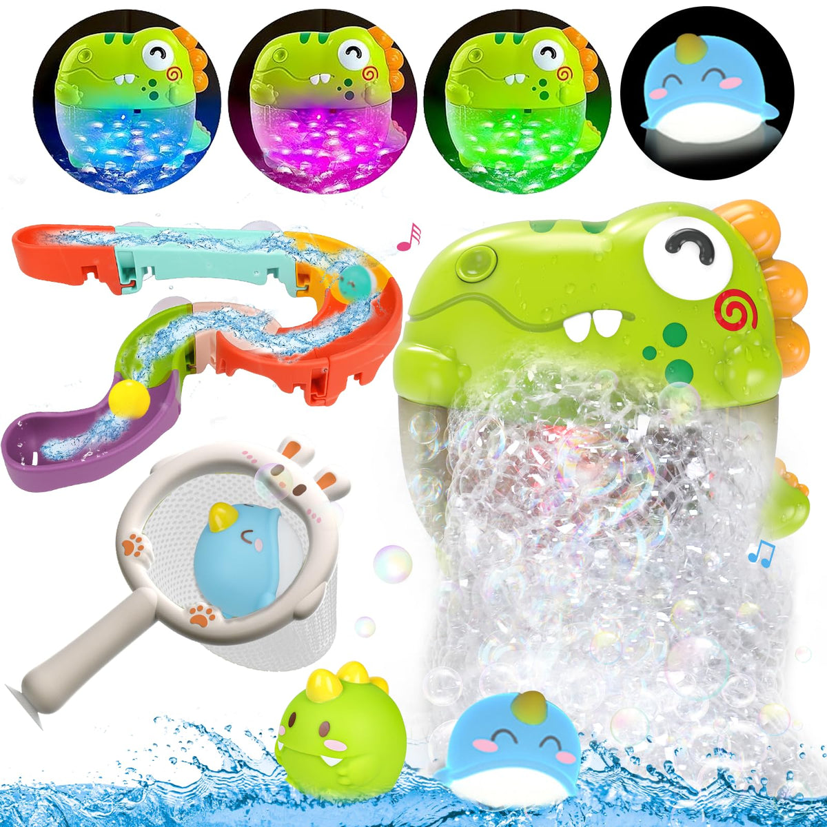 Qirptey dinosaur bubble maker bath toy for engaging splash time