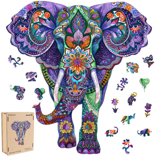 Qiuenisray elephant puzzle 200 pieces showcases vibrant wood tones for immersive family fun.