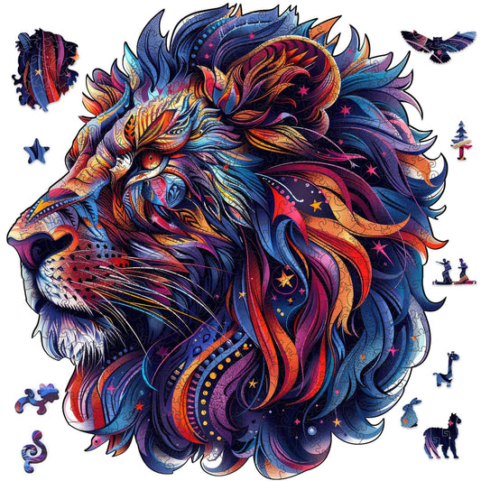 Qiuenisray lion jigsaw puzzle assembly highlights precision pieces for a seamless fit.