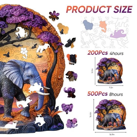 Qiuenisray wooden puzzle 3D vision elephant forest close-up laser-cut detail enhances precision