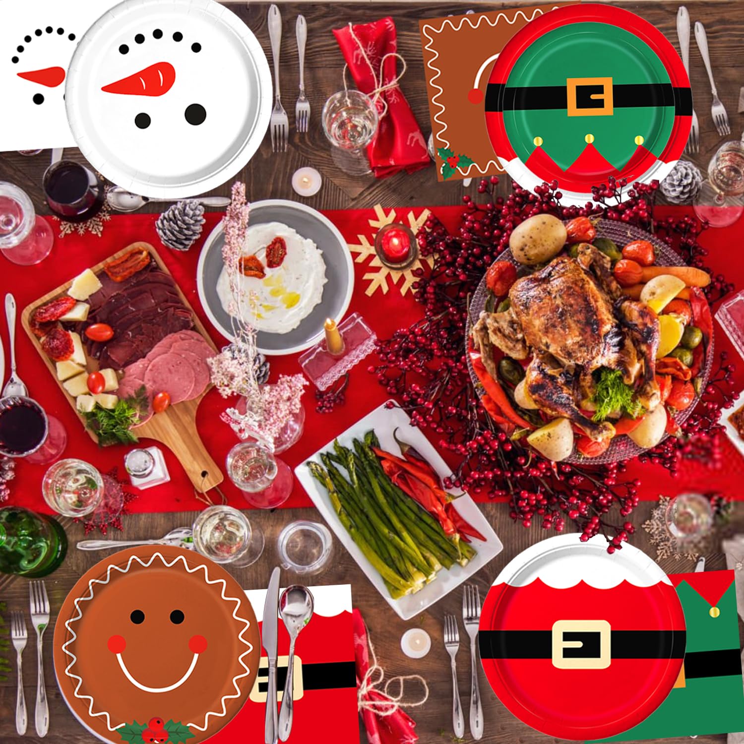 QIYANPAX plates with snowmen and gingerbread men for holiday ambiance