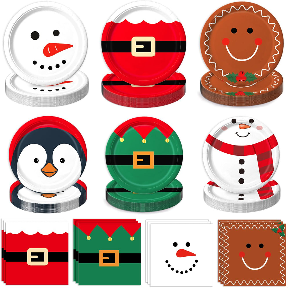QIYANPAX Christmas dinner plates with snowman motif for festive table setup