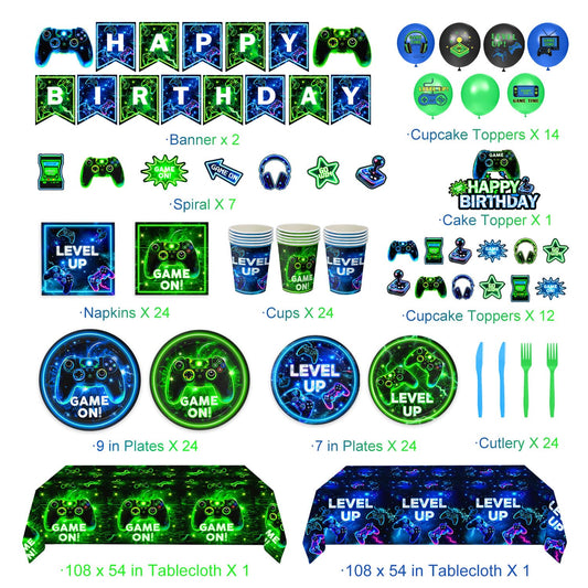 QIYANPAX neon game plates 7-inch create coordinated dessert décor.