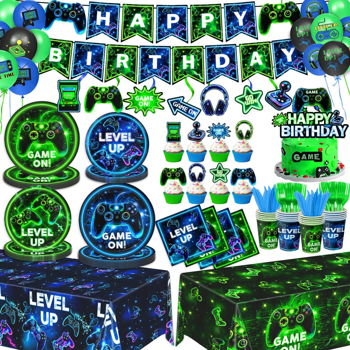 QIYANPAX neon game plates 9-inch add bold, game-themed flair to the table.
