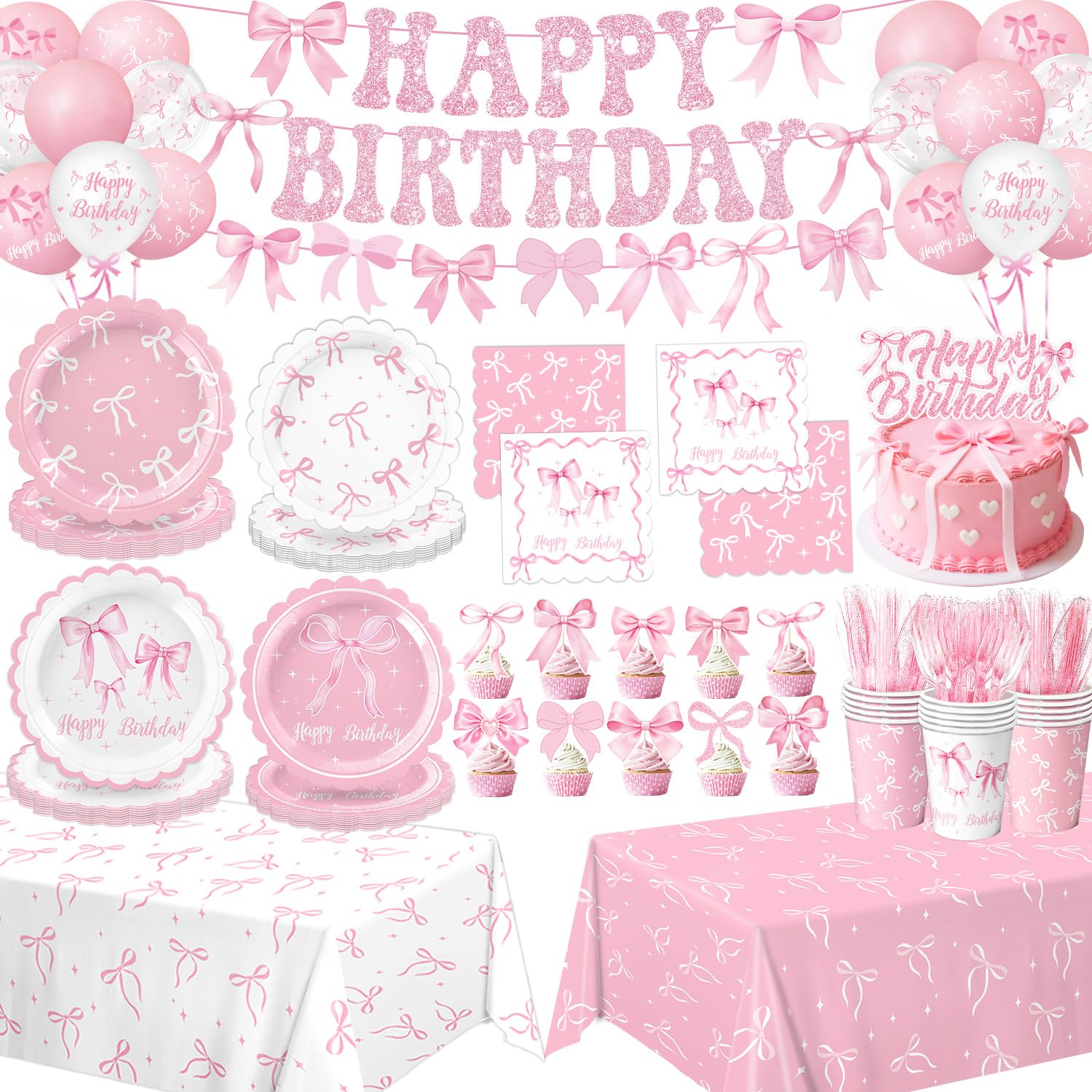 QIYANPAX pink bow banner for festive birthday decor that creates a cohesive look
