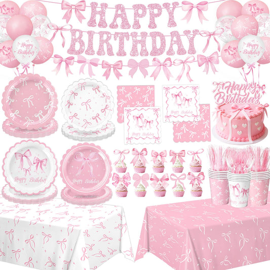 QIYANPAX pink bow banner for festive birthday decor that creates a cohesive look