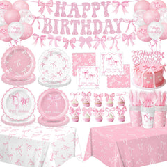 QIYANPAX pink bow banner for festive birthday decor that creates a cohesive look