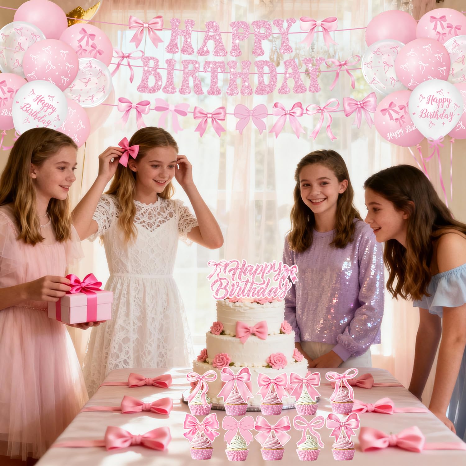 QIYANPAX pink bow 7-inch dessert plates with two elegant designs for a coordinated table