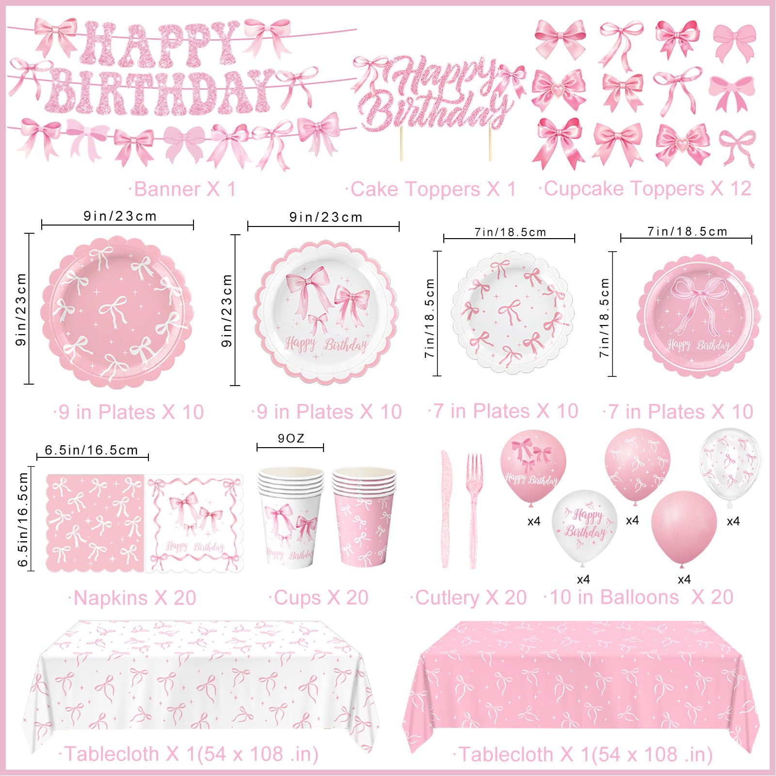QIYANPAX pink bow 9-inch plates with sturdy, leak-resistant design for direct use with food