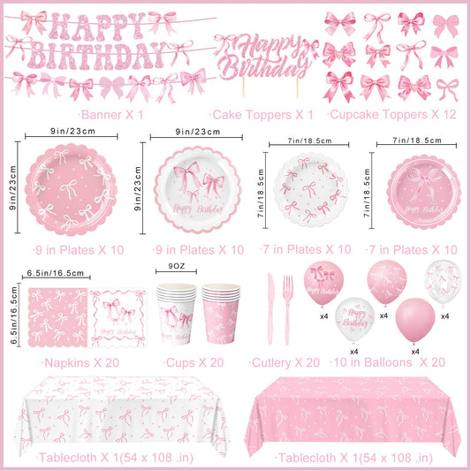 QIYANPAX pink bow 9-inch plates with sturdy, leak-resistant design for direct use with food