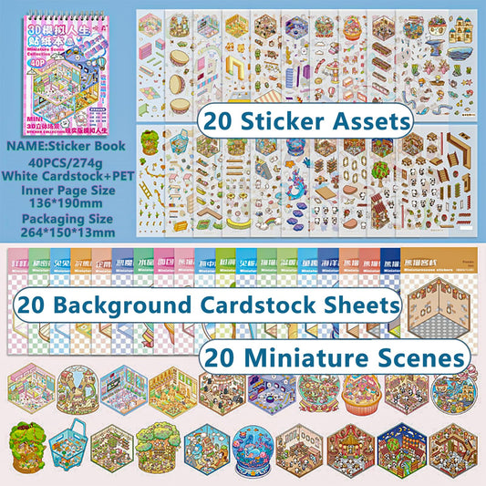 QIYEELOO sticker book background paper sets the scene for mixed media creations.