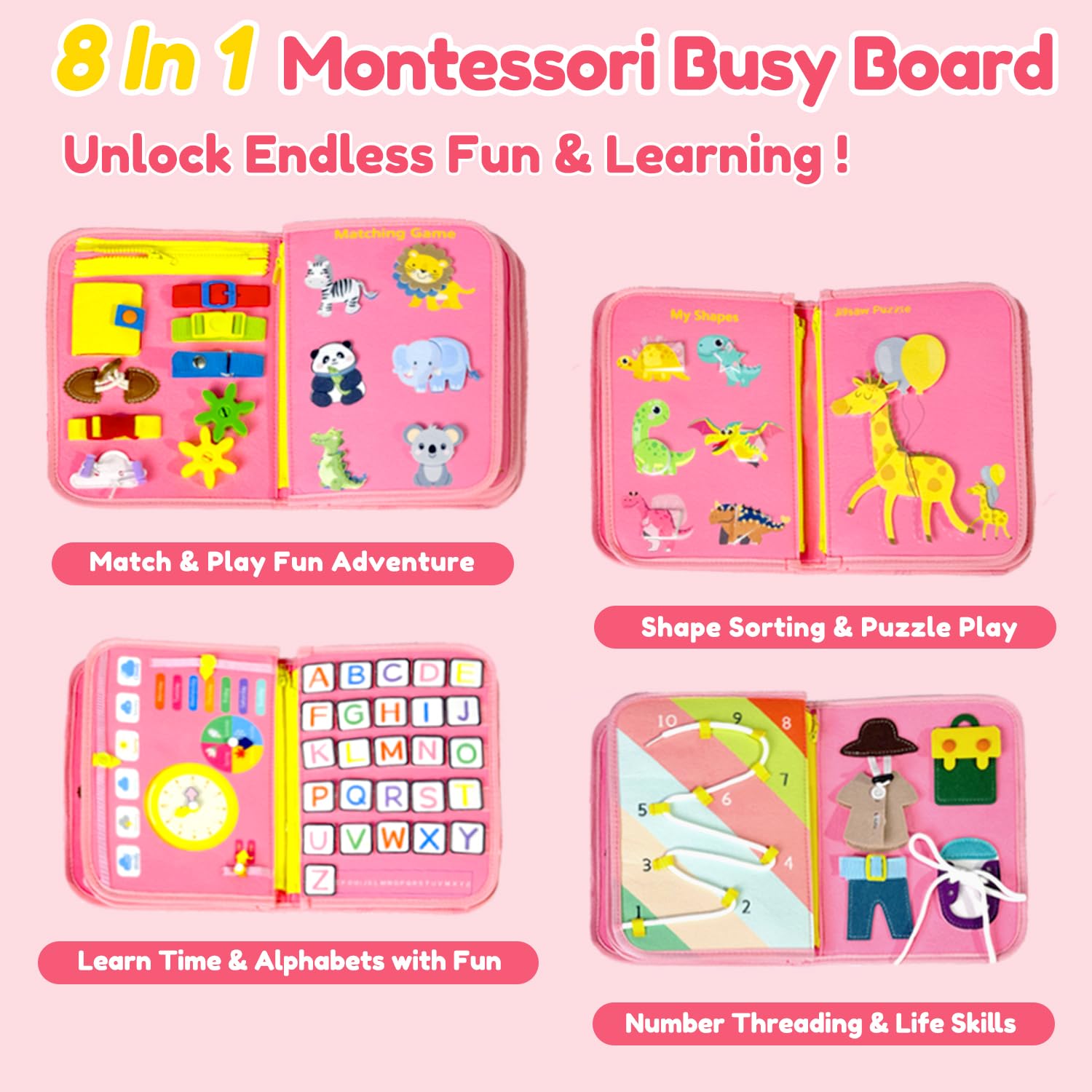 Qizfun dinosaur busy board gear rotation encourages dexterity and cause-and-effect learning.