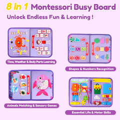 Qizfun Mermaid Busy Board buttoning activity boosts toddler dexterity during play.