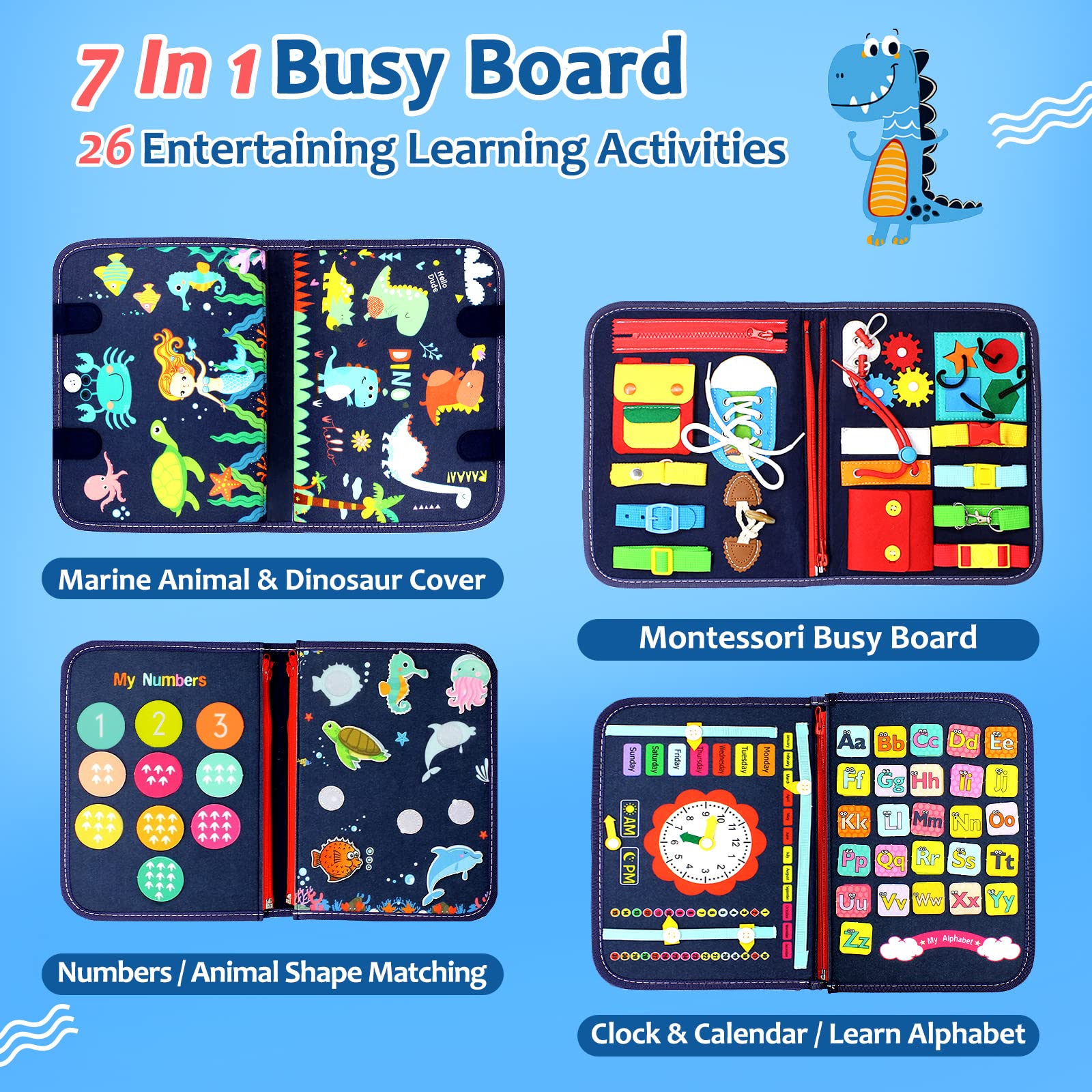 Qizfun Busy Board gear rotation encourages problem-solving and visual tracking.