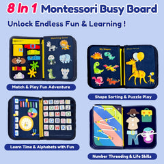 Qizfun soft felt busy board, blue, provides safe, tactile play for toddlers.