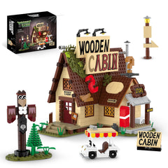 QJYAMK House Mini Building Set with LED Light shows the cabin glow for display.
