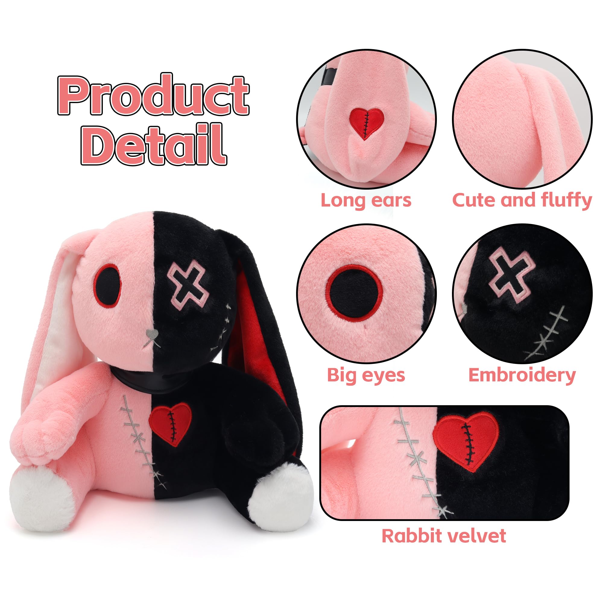 Qleewei Goth Bunny Plush 30 cm is a perfect cuddle companion