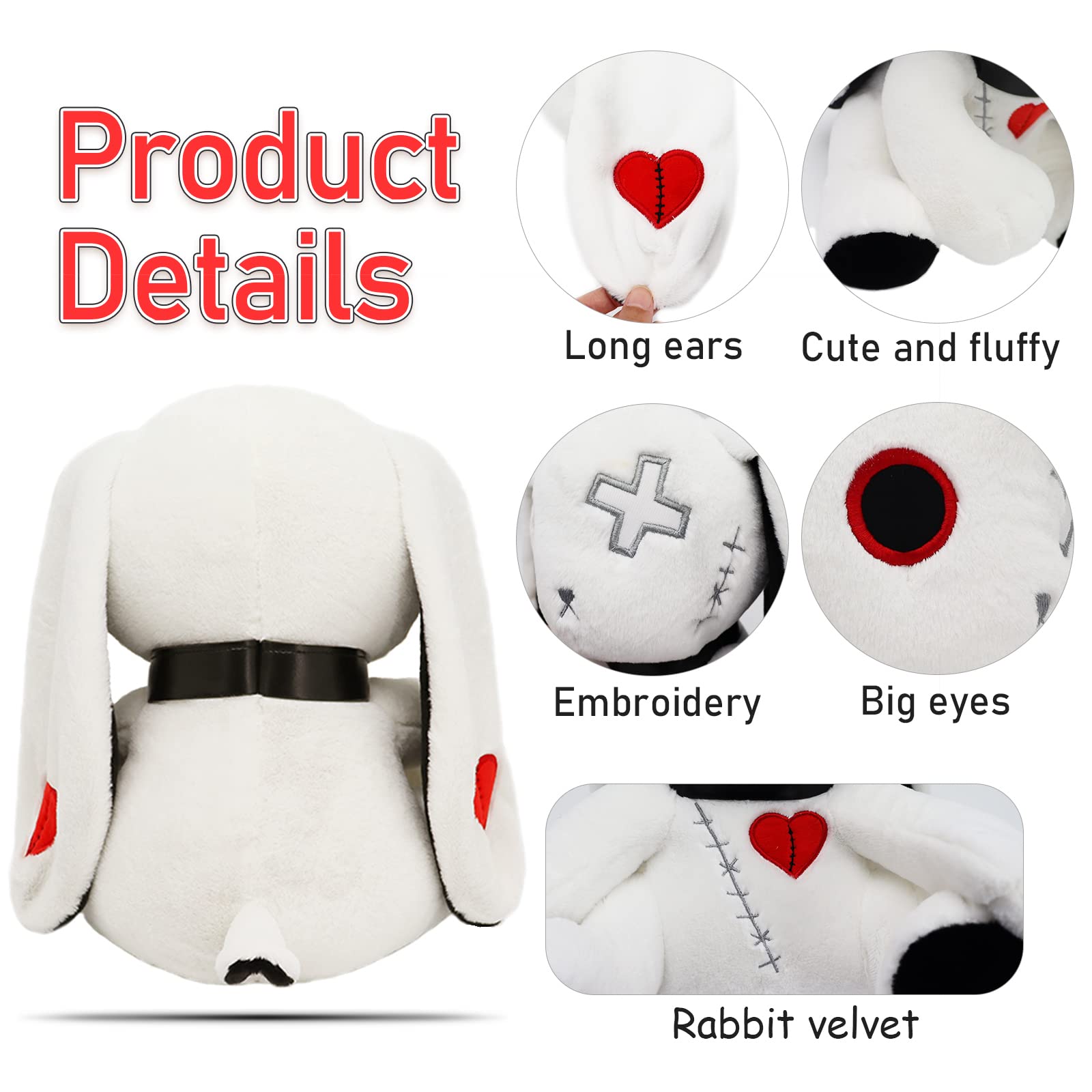 Qleewei goth bunny plush black 9.8 inch, soft breathable cuddle buddy