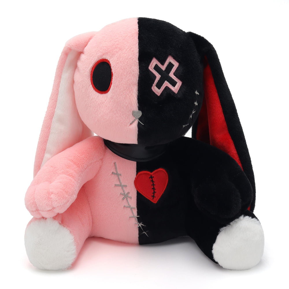 Qleewei Goth Bunny Plush front view adds cozy gothic charm to your bed