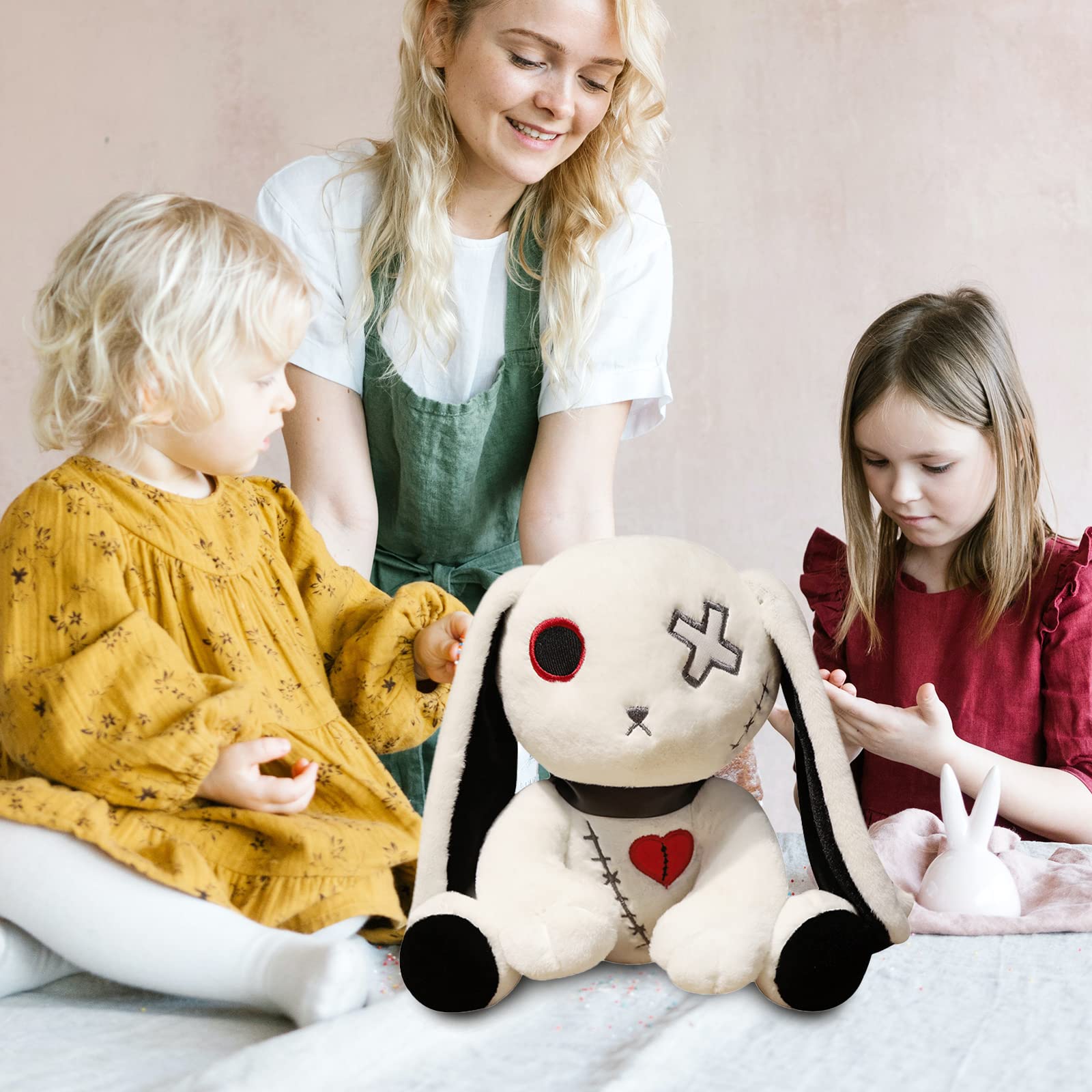 Qleewei goth bunny plush pink 9.8 inch, playful yet eerie accent