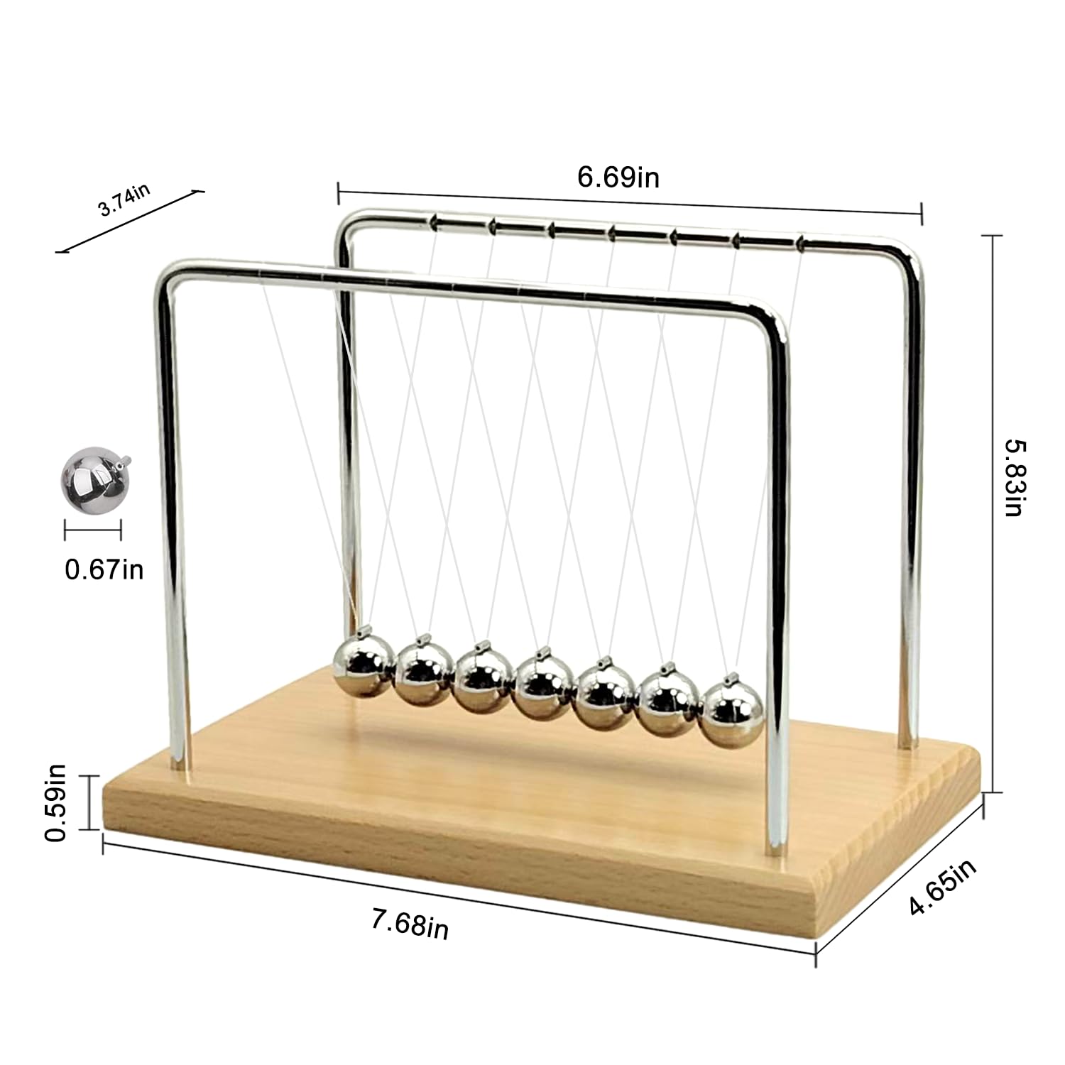 QLKUNLA Newtons Cradle close-up reveals polished beads and precise engineering for visual momentum.