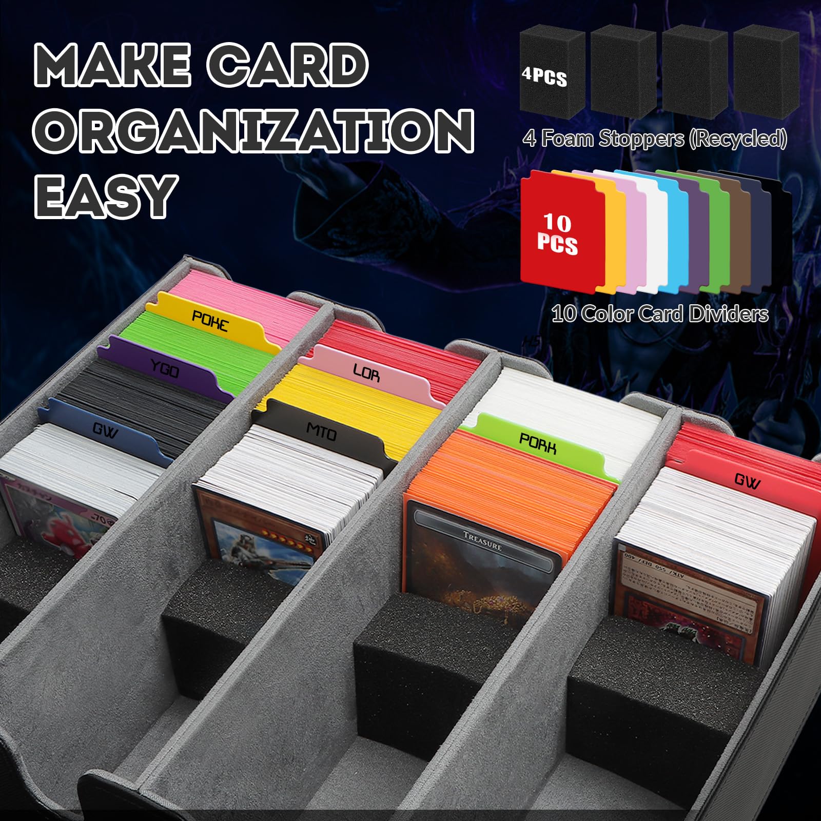 QLOUNI interior foam dividers organizing cards upright and neatly separated.