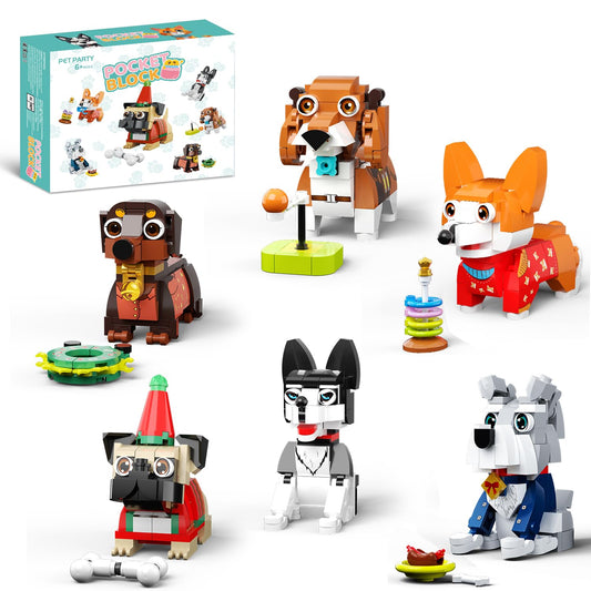 QLT QIAOLETONG 6pack dogs building set image: cute puppies for creative play.