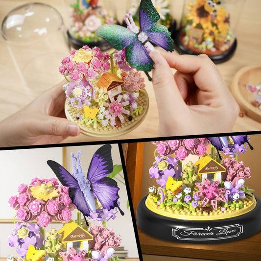 QLT QIAOLETONG animals and flowers bouquet blocks offer vibrant colors and lifelike petals for decor.