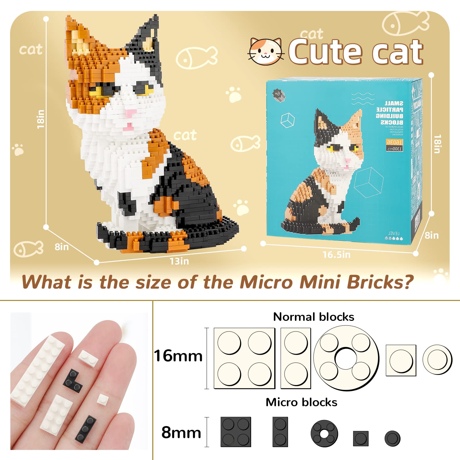 QLT QIAOLETONG cat mini build blocks in hand, portable creative fun for kids and adults.