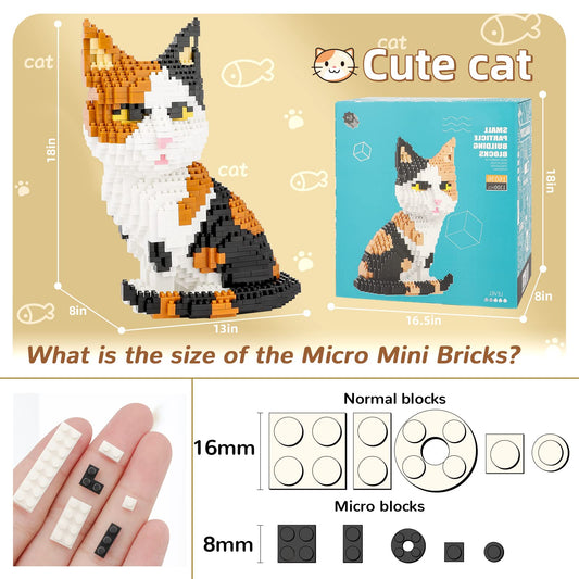 QLT QIAOLETONG cat mini build blocks in hand, portable creative fun for kids and adults.