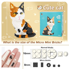QLT QIAOLETONG cat mini build blocks in hand, portable creative fun for kids and adults.