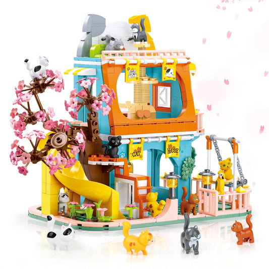 QLT QIAOLETONG cute cat house exterior shows vibrant colors for playful home decor.
