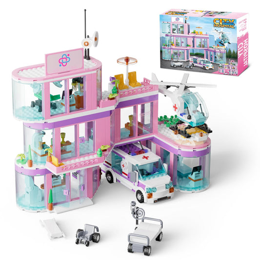 QLT QIAOLETONG ambulance truck with hospital bed playset for imaginative care scenes.