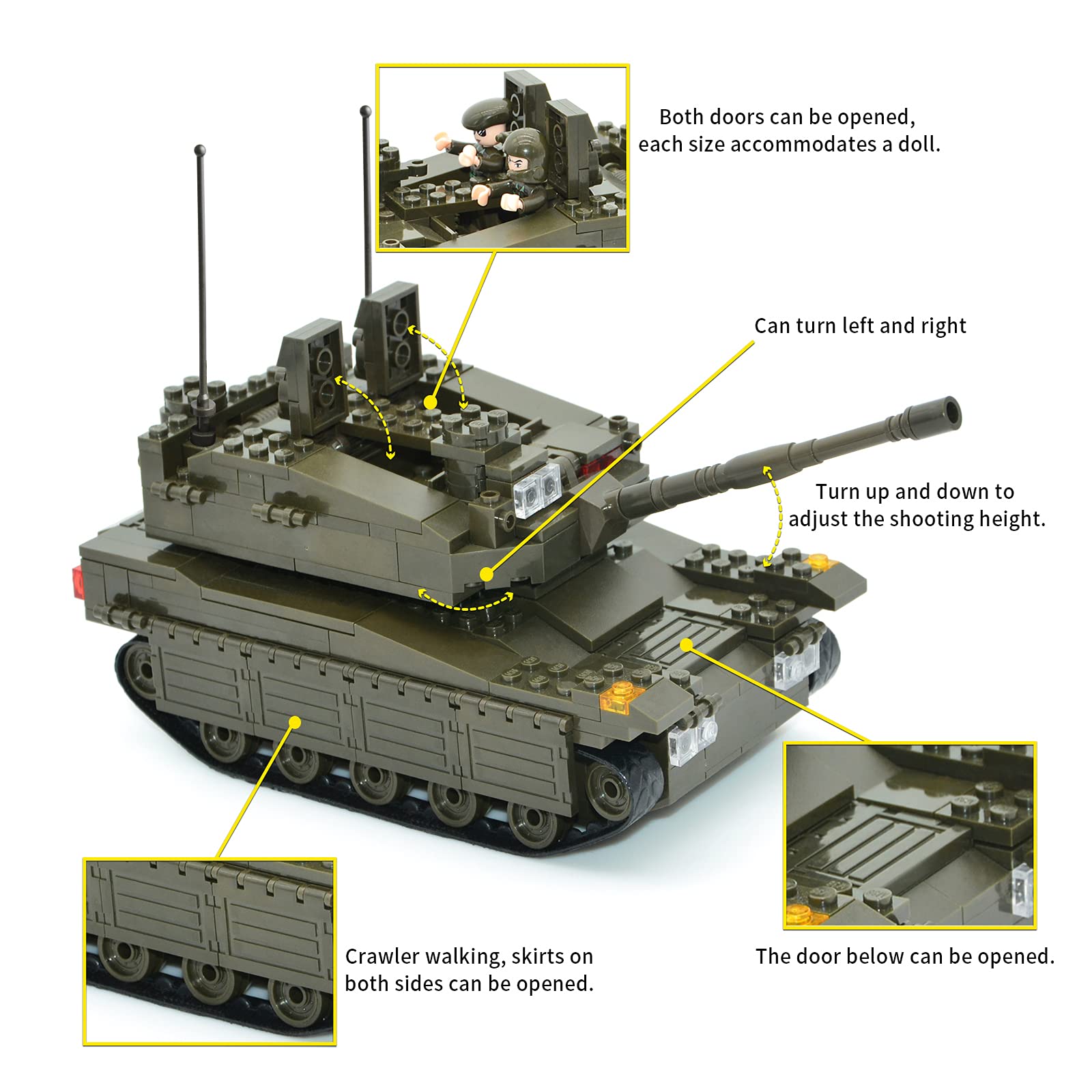 QLT QIAOLETONG Merkava cockpit rotates for dynamic posing and storytelling.