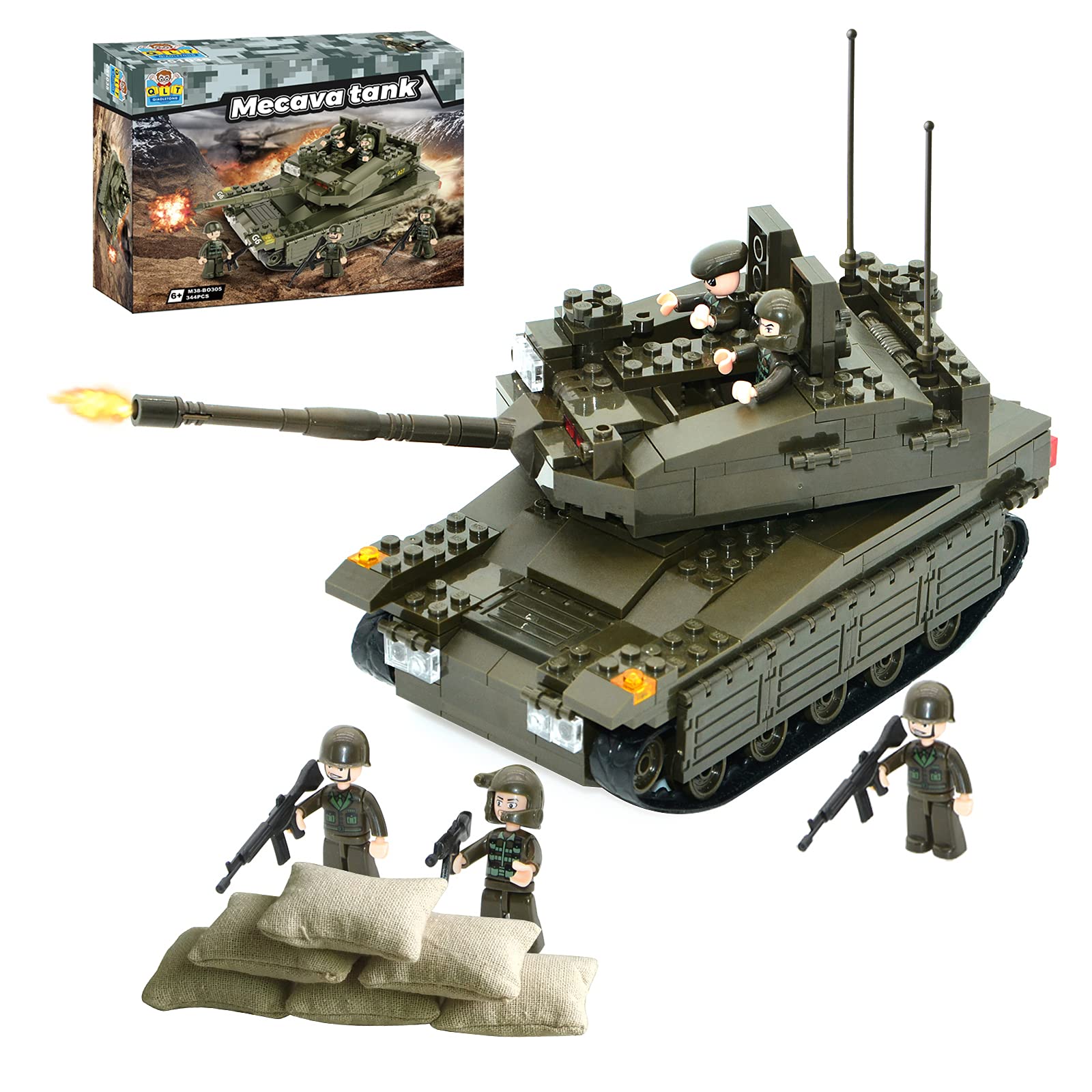 QLT QIAOLETONG Merkava tank model front view showing detailed build and display appeal.