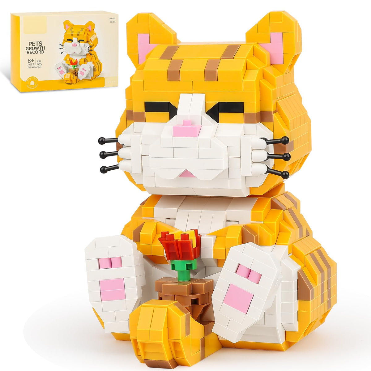 QLT QIAOLETONG orange cat micro bricks kit ready for assembly and display