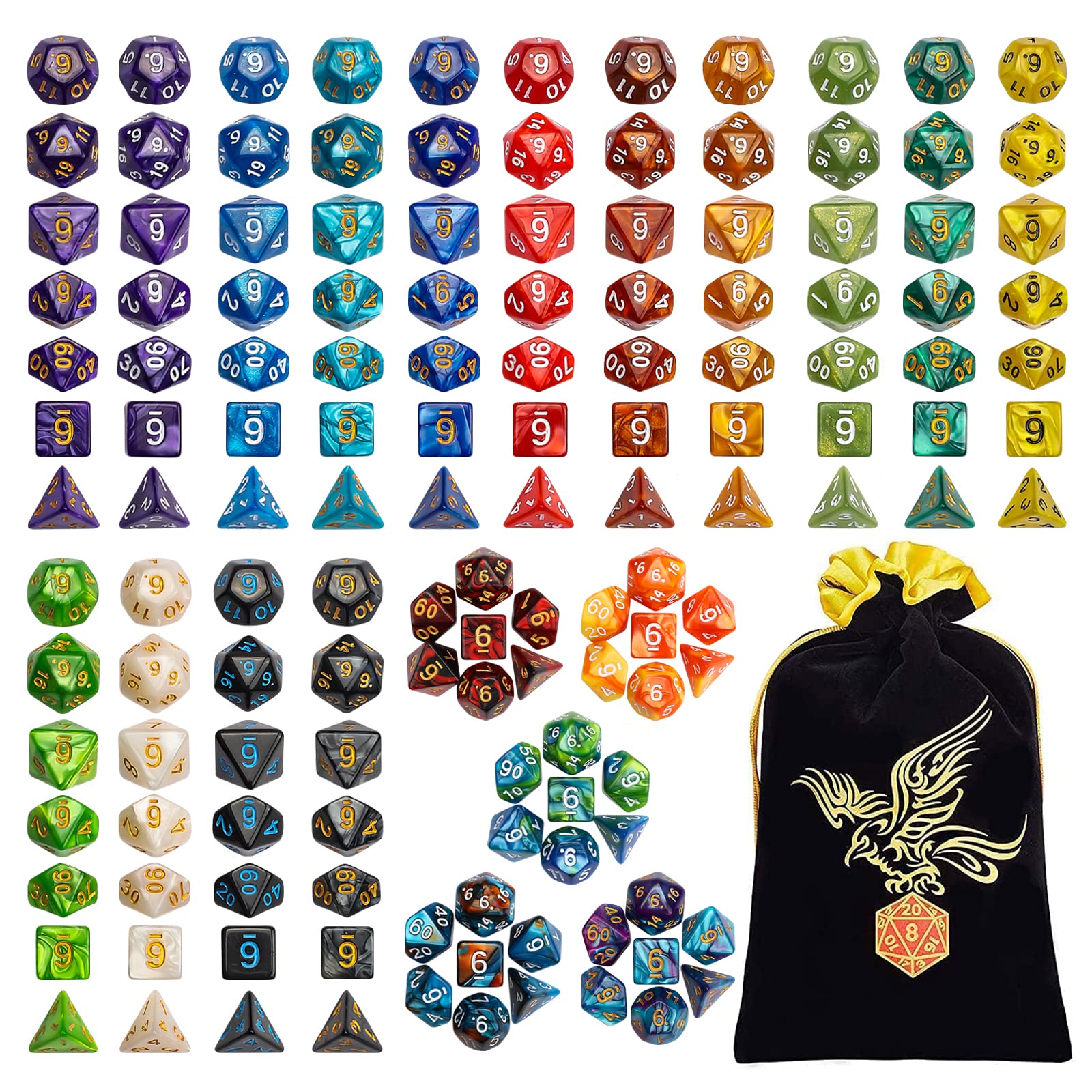 QMay DND Dice Set 20x7 pack front view, ideal for ready-to-play tabletop adventures.