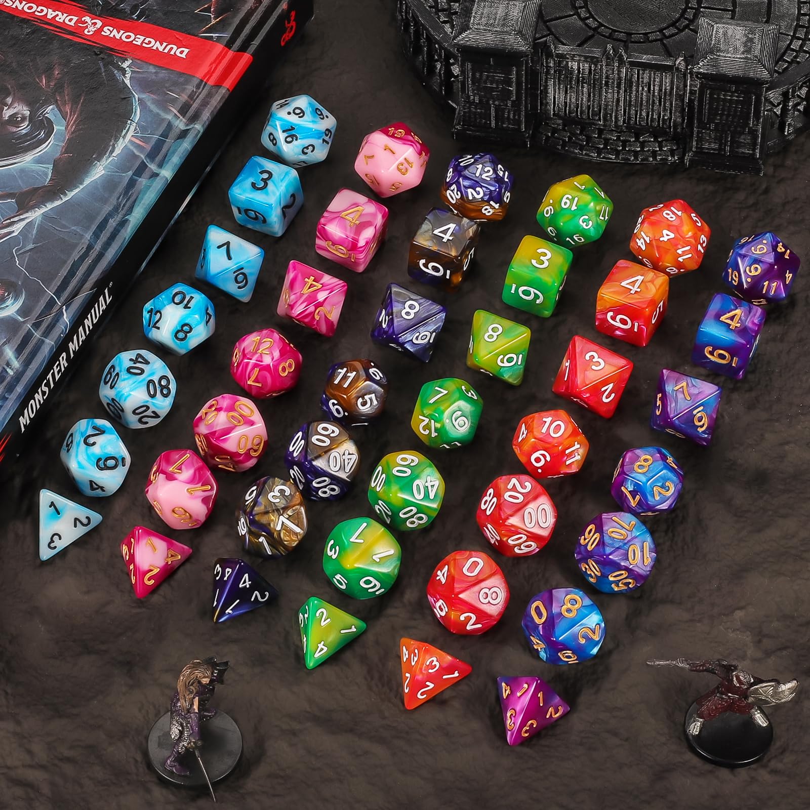 QMay table-top RPG dice collection ready for game night.
