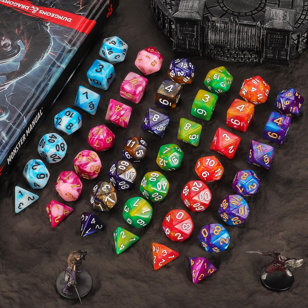 QMay table-top RPG dice collection ready for game night.