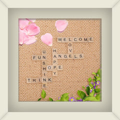 QMET craft project setup with wooden tiles for personalized gifts